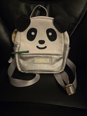 Panda Mini Backpack Purse Girls White Silver 3D Ears Adjustable Straps Cute